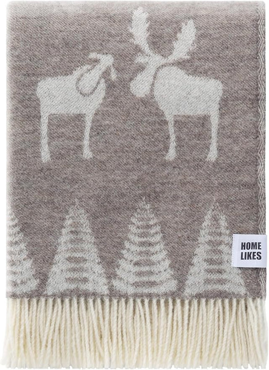JJ Textile Moose Brown Throw New Wool & Recycled Merino Sheep Wool- Soft & Cosy with a Reversible Design - Sustainable Throw for Bed, Sofa & Home Decor - Large Blanket 190cm x 130cm.
