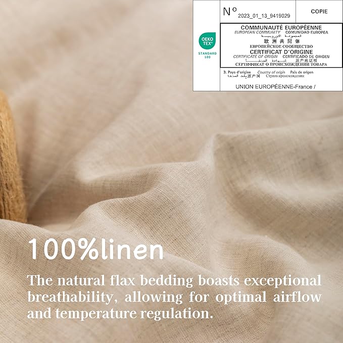 EVERLY 100% Pure Linen Duvet Cover Set King Size 104X90Inch 3pcs (1 Duvet Cover,2 Pillowcases) Soft and Breathable for All Season with Coconut Button Closure, Suitable for Hot Sleepers-Natural Linen