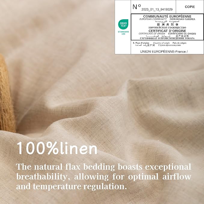EVERLY 100% Pure Linen Duvet Cover Set California King Size 104X98Inch 3pcs (1 Duvet Cover,2 Pillowcases) Soft and Breathable for All Season with Coconut Button Closure, Suitable for Hot Sleepers