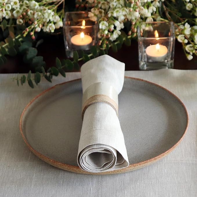 Huddleson Natural Linen Napkin 20x20 (Set of Four) Luxury Italian Linen Napkin Sewn in US