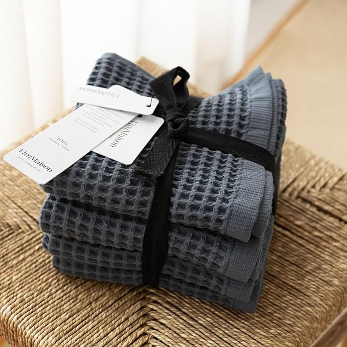 Premium Waffle Hand Towels Pack of 4 Extra Large 20x35 inch - 100% Turkish Cotton, Waffle Weave, Quick Dry, Lint Free, Absorbent Sage Green Hand Bath Towel (Sage, Set of 4 Hand Towels)
