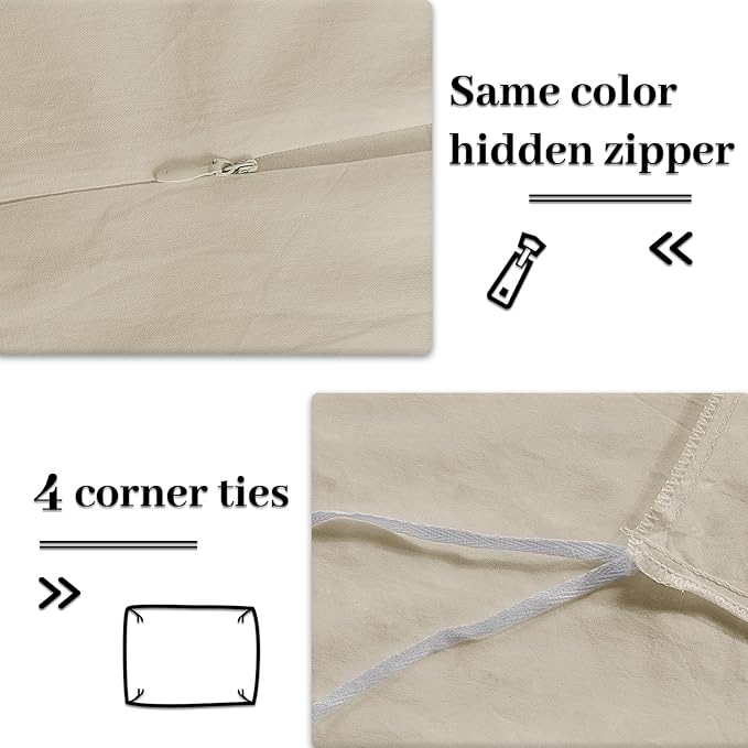 NEXHOME PRO Duvet Cover Set Queen Size Linen Feel Textured Cream Grey Organic Natural 100% Washed Cotton Duvet Cover 3 Pieces Bedding Set with Zipper Closure, Breathable, Soft (No Comforter)