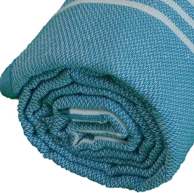 Bersuse Towels Anatolia XL Beach Blanket Throw Blanket Turkish Towel 100% Cotton Extra-Large Quick-Dry Lightweight Premium Peshtemal Towel - 61x82 Inches, Sea Blue