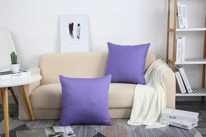 TangDepot 100% Cotton Solid Throw Pillow Cover 12x12 Violet | 100% cotton, same-color zip, machine wash & air dry. For living room, bedroom, office, car. 42 colors, 48 sizes. Cover only.