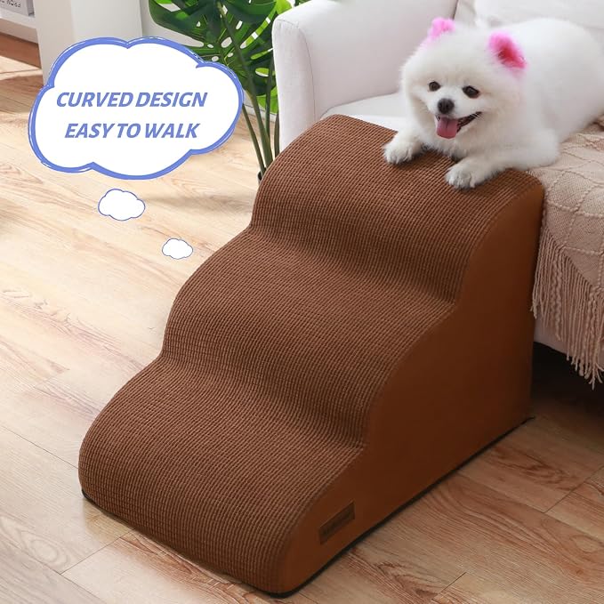 Aodisman 3-Step Dog Ramp and Stairs for Sofa and Chair - Non-Slip Sturdy Pet Steps for Small Dogs and Cats,15.7" H,Brown