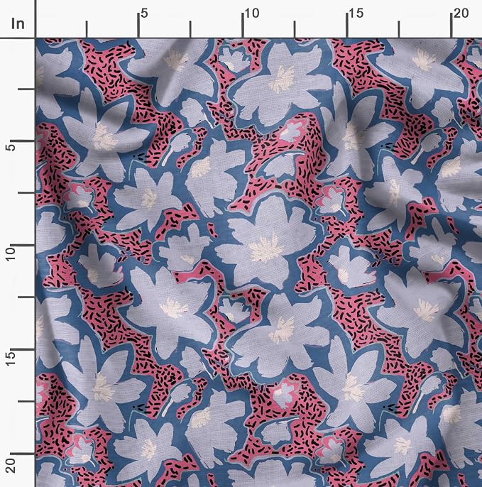 Soimoi Floral Print - Blue, Viscose Rayon Fabric Material - 42 Inch Wide, 1 Yard, Unstitched Material for Dresses, Blouses, Skirts, Sleepwear, Kids Clothing