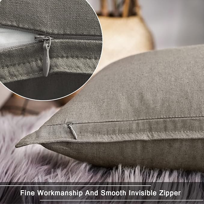 Jeanerlor Natural Cotton Linen Green Decorative 12"x20" Throw Pillow Case Cushion Cover with Twin Needles Stitch on Edge for Lumbar, (30 x 50cm), 2 Pcs, Gray