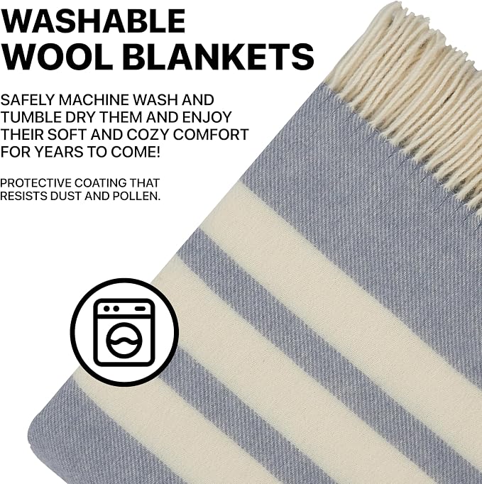 | Wool Blanket/Throw | 100% New Zealand Wool | Perfect for Home and Outdoors | Virgin Wool Blanket with Fringes 55"x79" (140 x 200 cm)