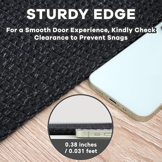 EARTHALL Woven Area Rugs 6x9 Ft Washable Living Room Rugs Non Slip Rubber Backed Dining Room Rug Braided Bedroom Rugs Indoor Floor Carpet for Living Room, Bedroom, Dining Room, Black/Grey