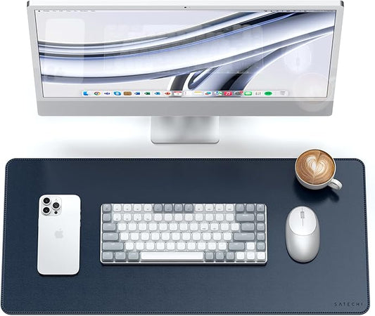 Satechi Vegan Leather Desk Mat, Large Mouse Pad Scratch and Water Resistant, Easy to Clean, Desk Pad for Office and Home, 26.8” x 12.4” x 0.1” - Blue