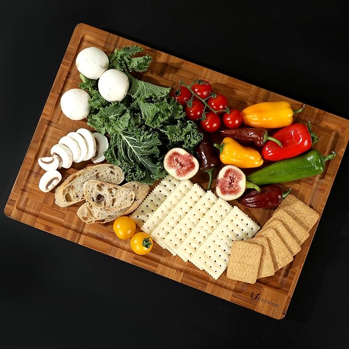 XXXLarge Bamboo Cutting Boards Charcuterie Board Best Non Toxic Large Butcher Block Heavy Duty Book Checkered Wood Cutting Boards for Kitchen Solid End Grain Wood Chopping Board