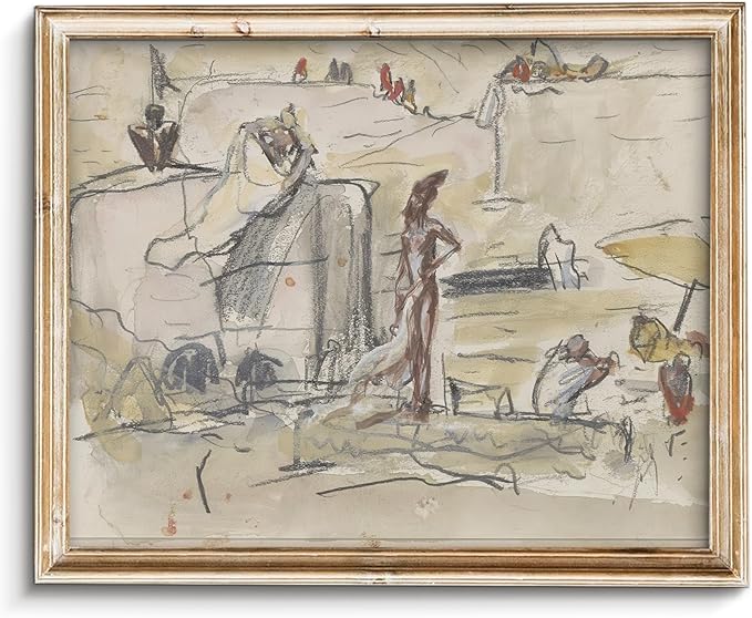Vodefoad Vintage Abstract Landscape Neutral Sketch Print, Minimalist Watercolor & Pencil Wall Art, Modern Beige Line Drawing Interior Office Decor, Antique Neutral Oil Painting Vintage Art Pictures for Bedroom Bathroom Decor - 8x10Inch Unframe