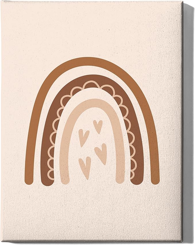 Y2K BOO Boho Nursery Rainbow Wrapped Canvas Wall Art with Hearts Earth Tones Terracotta Brown 12x16 Inch Gallery Stretched Modern Home Decor