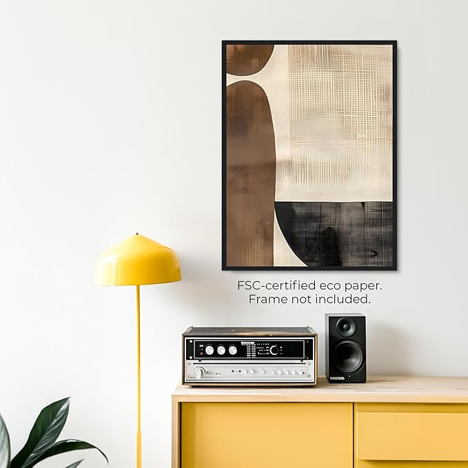 Moonow7 Mid Century Modern Wall Art Prints, Earth Tone Brown Geometric Poster, Abstract Minimalist Artwork for Organic Living Room, Entryway Picture Decor, Unframed Size 45x60 cm / 18x24″