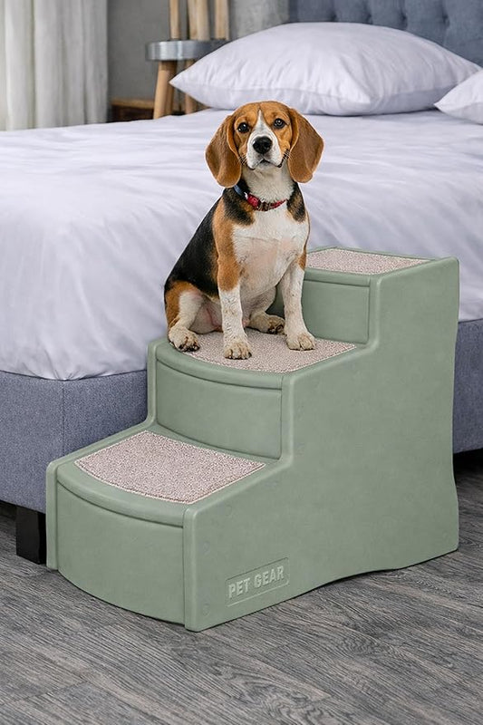 Pet Gear Easy Step III Pet Stairs, Green Clover | 3 Step, For Cats/Dogs, Removable Washable Carpet Treads, Supports 150 Pounds, No Tools Required