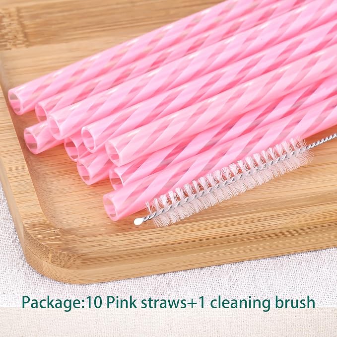 Dakoufish Replacement Straws for StanleylOwalalHydro Jug 40oz 30oz Tumbler,10 Pack 12 Inch Pink Reusable Straws With Cleaning Brush For Stanley Simple Modern Cup,Dishwasher Safe.