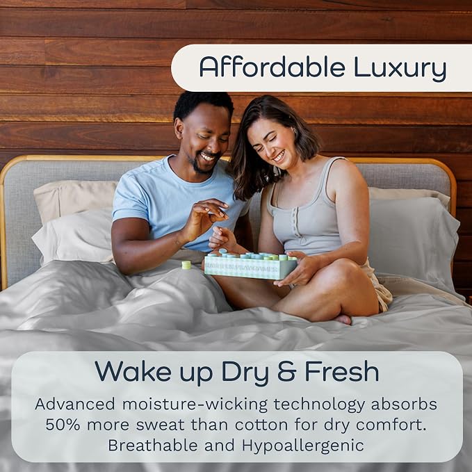 Olive + Crate Tencel Eucalyptus Pillowcases - 100% Tencel Lyocell Cooling Pillow Cases for Hot Sleepers - Hypoallergenic, Moisture-Wicking, Silk Alternative, Vegan - King Size Set of 2 [Gray Mist]