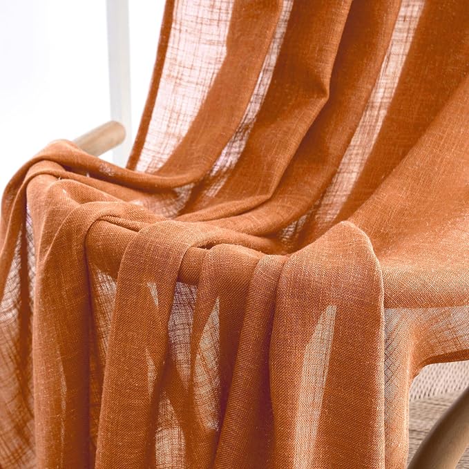 MIULEE Orange Curtains 96 Inch Length 2 Panels for Bedroom Living Room, Soft Thick Linen Textured Window Drapes Semi Sheer Light Filtering Back Tab Rod Pocket Burlap Look Fall Boho Decor