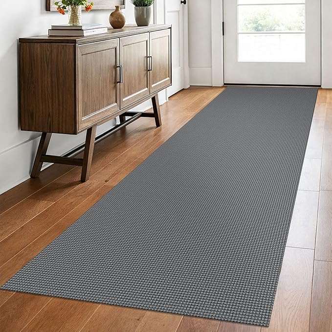 EARTHALL Woven Runner Rug 2.6x8 Ft Washable Runners for Hallways Wide Non Slip Rubber Backed Kitchen Runner Braided Indoor Floor Carpet for Entryway Hallway Kitchen Bedroom, Dark Gray