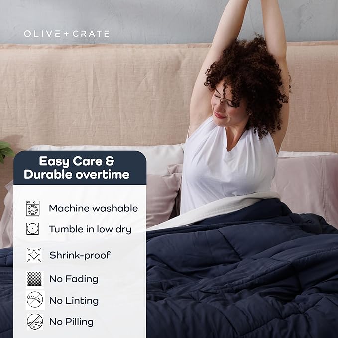 Olive + Crate Cooling Down Alternative Comforter - Hypoallergenic King Size Duvet Insert Lightweight - All Seasons Plush Design Bamboo Comforter - 100% Bamboo Viscose Outer Cover, French Navy 102"x90"