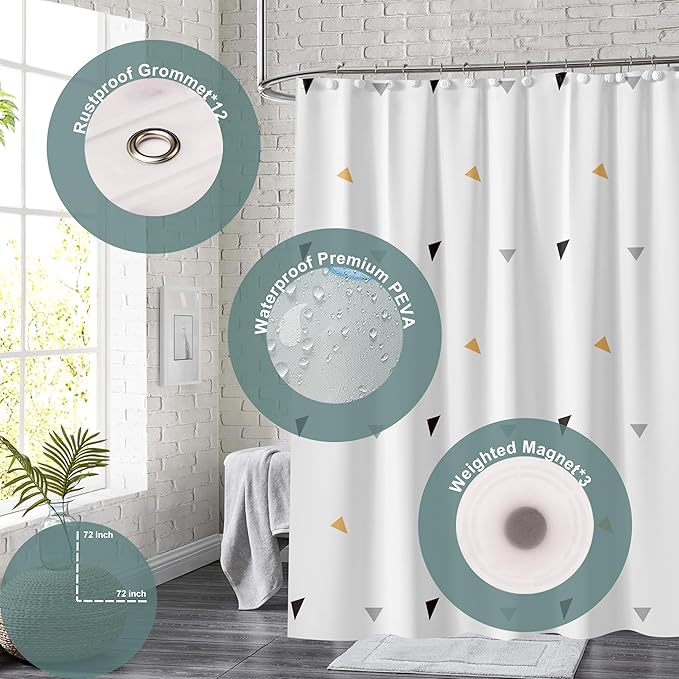 Plastic Shower Curtain Liner, Premium PEVA 6G Color Triangle Shower Curtain, Shower Curtains for Bathroom with 3 Magnetic Weights and Rustproof Grommets (Color Triangle, 72x72 in)