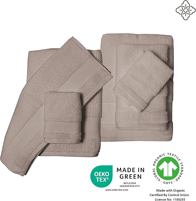 BIOWEAVES 100% Organic Cotton 700 GSM Plush Washcloths 13" x 13" GOTS Certified - Taupe, Pack of 12