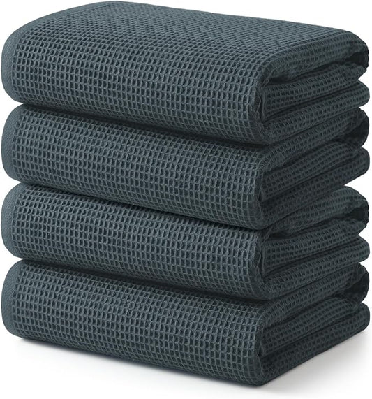 ecolook 4 Pack Waffle Bath Towel Set, 100% Cotton Lightweight & Quick-Dry Bath Towels, Ultra-Absorbent and Breathable, Lint-Free Hotel & Spa Towels for the Bathroom, Gym, and Travel - Gray