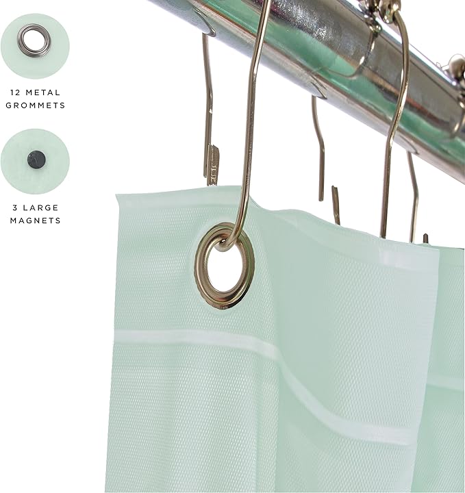 Bath Bliss PVC Heavy Weight Shower Curtain Liner | 4G | 70"x72" | Rust Resistant Copper Grommets | Magnetic Hem | Mint Green