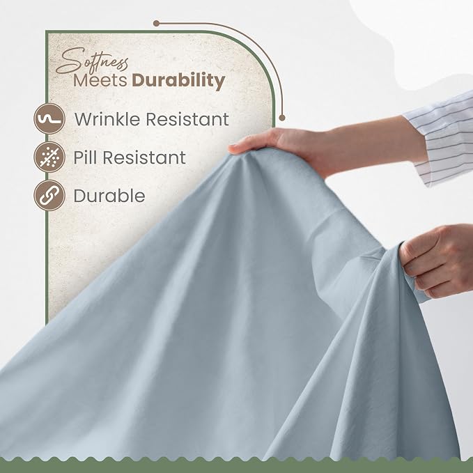 Martex EcoPure Queen Size Sheet Set, Blue | 100% Organic Cotton, Comfort Washed, Cooling, Deep Pocket, GOTS Certified