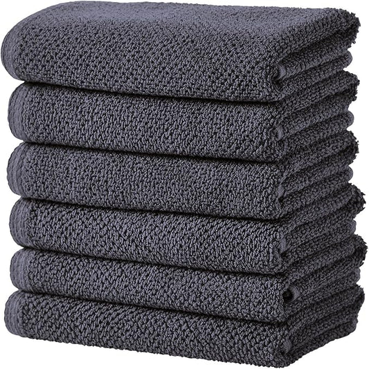 Great Bay Home 100% Cotton 6 Pack 26x16 Hand Towel Set - Absorbent, Quick-Drying, Durable Towels for Bathroom Decor - Low-Twist, Two-Ply Fibers (Stone Blue)