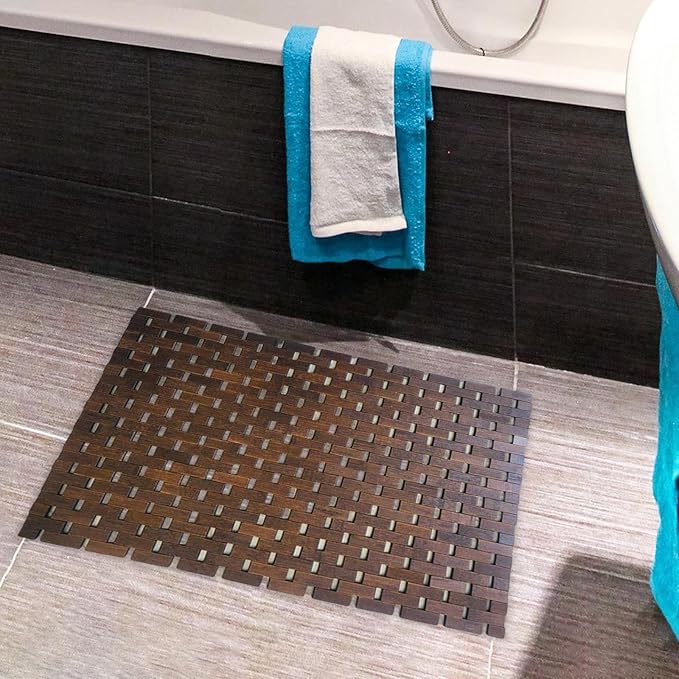 Gazechimp Bamboo Wood Bath Mat, Bathroom Mat, Bathmat Kitchen Rugs for Bathtub, Sauna and Shower, Brown