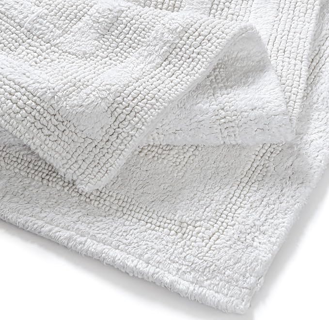 Bedding Craft Bathroom Bath Mat Rug Set of 2, 17x24 + 21x34, Off White | 100% Cotton, Reversible, Absorbent, Machine Washable, Soft Mats for Tub Side