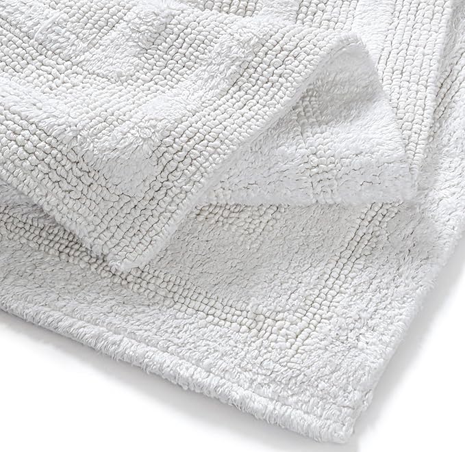 Bedding Craft Cotton Bath Mat Rug 21x34, Reversible Bathroom Rug, Water Absorbent, Machine Washable, Soft Cloth Bathmat for Outside Bathtub, Off White