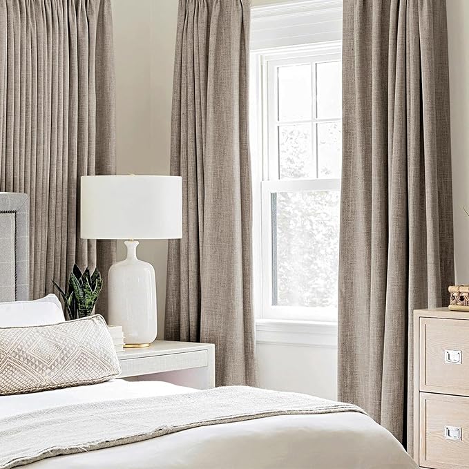 MIULEE 100% Blackout Linen Textured Curtains for Bedroom Solid Thermal Insulated Linen Grommet Room Darkening Curtains & Drapes Luxury Decor for Living Room 52 x 54 Inch (2 Panels)
