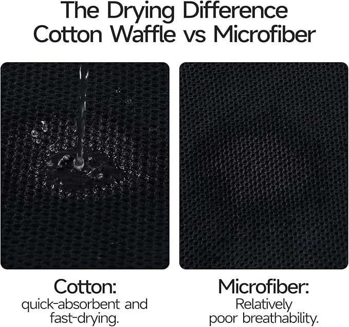 REDKISS 100% Cotton Waffle Weave Bath Towels 4 Piece - 27.5x55 Inches| Lightweight, Quick Dry & Highly Absorbent,Perfect for Spa, Gym, Travel, Guest Bathroom-Black