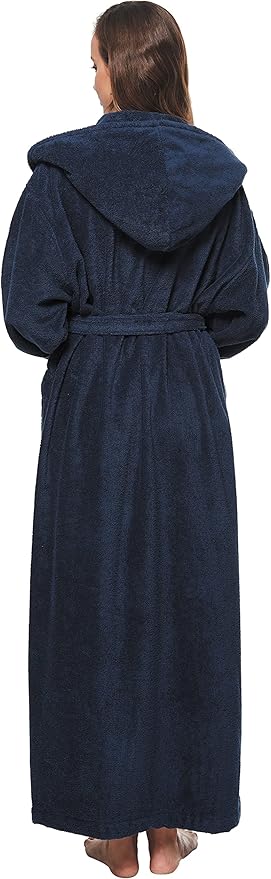 Arus Women's GOTS Certified Organic Cotton Hooded Full Length Turkish Bathrobe