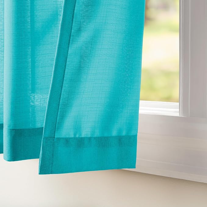 Exclusive Home Loha Linen Grommet Top Curtain Panel Pair, 54"x108", Blue Teal
