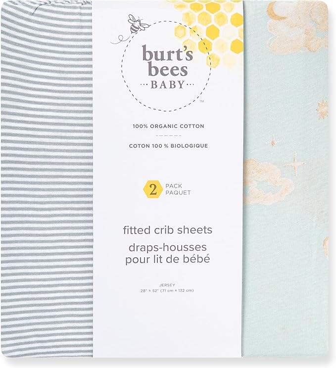 Burt's Bees Baby Organic Cotton Fitted Crib Sheet, Breathable Baby Bedding, Infant and Toddler Bed Sheet for Boys and Girls