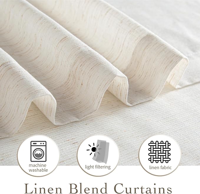 RYB HOME Sheer Linen Curtains Extra Long Light Airy Privacy Protected High Ceiling Window Curtains for Bedroom Living Room, Rod Pocket & Back Tab, Ivory, W 52 x L 120 inch, Set of 2