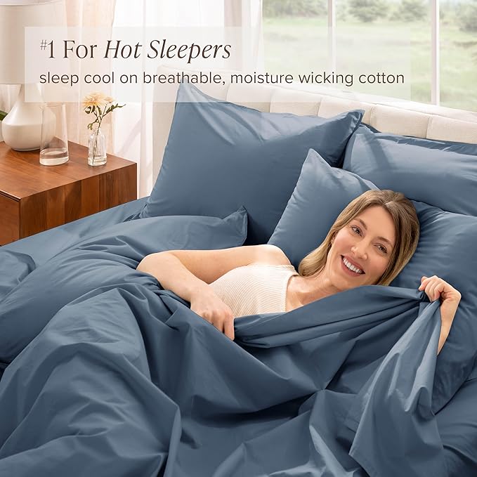 Bare Home 100% Organic Cotton Twin XL Sheet Set - Crisp Percale Weave - Lightweight & Breathable - Bedding Sheets & Pillowcases (Twin XL, Bering Sea)