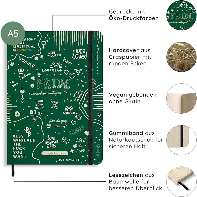 Sustainable and Vegan Notebooks A5 Made of Sweetgrass Paper, Nari, 138 Pages, Natural, Handmade, Made in Germany (Nature)