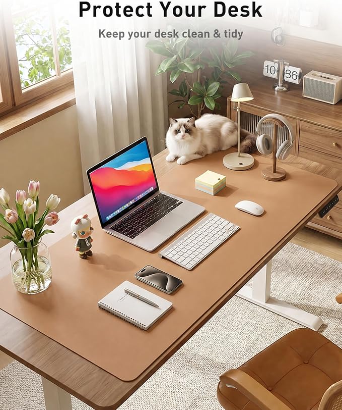 Aothia Faux Leather Desk Mat for Keyboard & Mouse (Khaki, 42" x 17") | Creates One Clean Surface For Your Keyboard, Mouse And Laptop, Helping Keep Your Workspace Organized Every Day