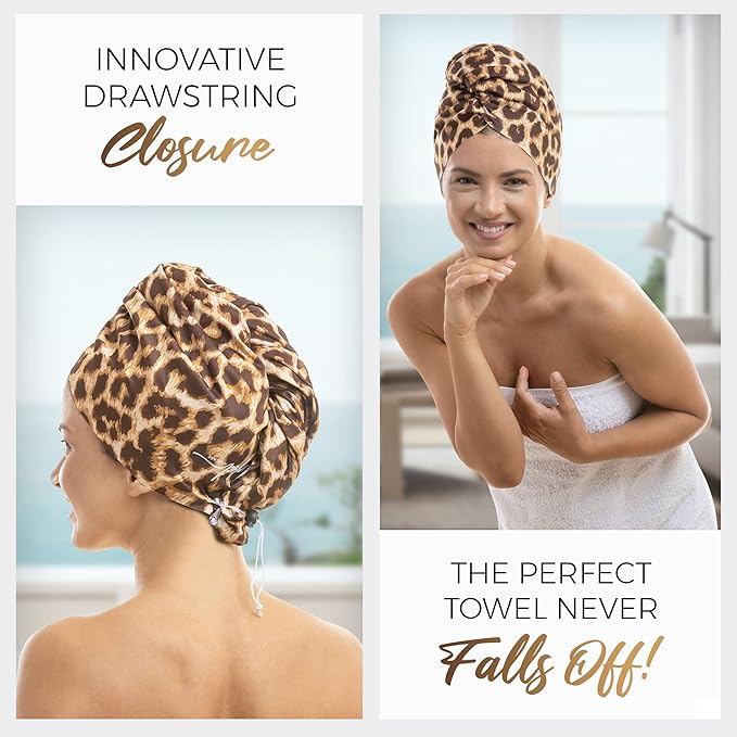 Microfiber Hair Towel Wrap for Women – Large Fast Drying Hair Towel with Patented Clip – Anti-Frizz, Super Absorbent, Silky Smooth Microfiber – Plopping Hair Wrap for Curly, Wavy & Straight Hair