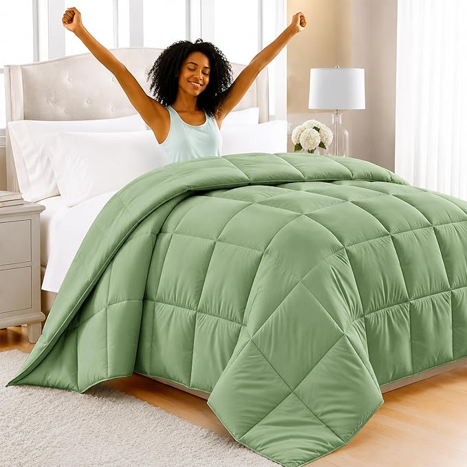 LUX Décor Twin Comforter – 92x68 Ultra-Soft Down Alternative Duvet Insert with Corner Tabs & Box Stitching, Hotel Quality Plush Hypoallergenic Microfiber, Oeko-TEX Certified – Sage