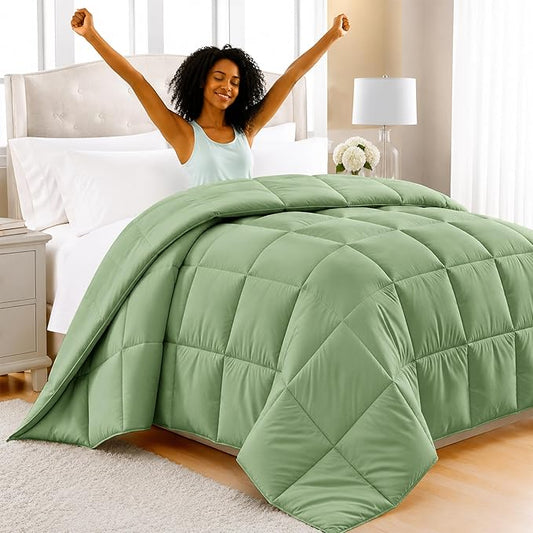 LUX Décor Twin Comforter – 92x68 Ultra-Soft Down Alternative Duvet Insert with Corner Tabs & Box Stitching, Hotel Quality Plush Hypoallergenic Microfiber, Oeko-TEX Certified – Sage