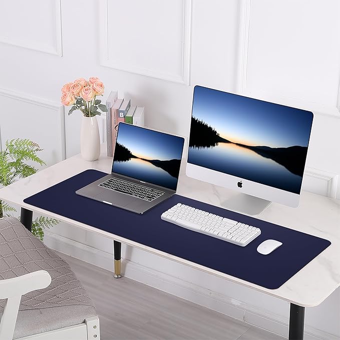 AFIING Cork Desk Mat 47" x 23.6", Dual-Sided Natural Cork & PU Leather Desk Pad, Non-Slip Waterproof Large Mouse Pad for Office, Home & Gaming (Blue)