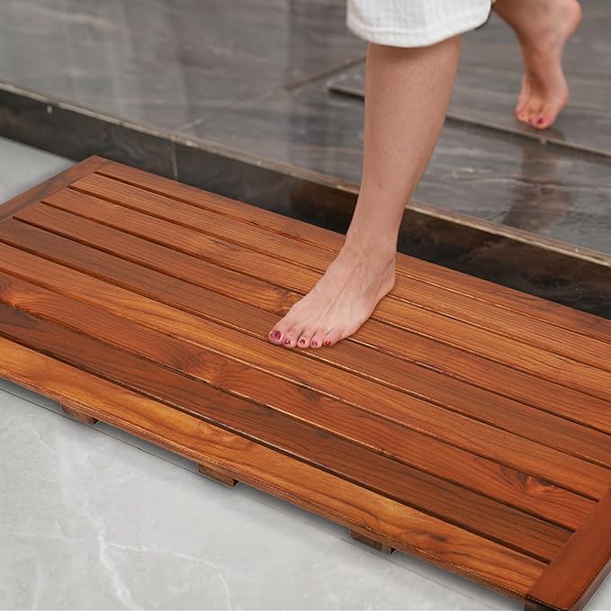 Utoplike Teak Bath Mat, Shower Mat Wood for Bathroom, (40"x18") Wooden Floor Mat Extra Large for Spa Home or Outdoor