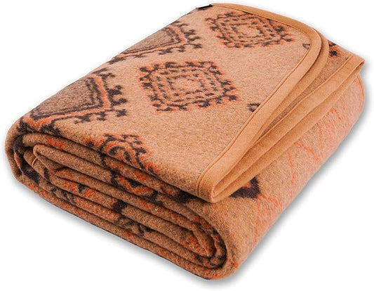 ACUSHLA Merino Wool Blanket - Warm, Thick, Washable, Large Throw - 79X63 Great for Bed Couch Outdoor Camping, All Seasons, Scandinavia-Khaki