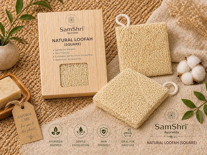 Natural Loofah Sponge 2 Pack, Real Luffa Body Scrubber for Shower, Exfoliating Bath Sponge for Face and Body, Loofah for Men and Women, Biodegradable Reusable Bath Sponge Pads, Square Shape