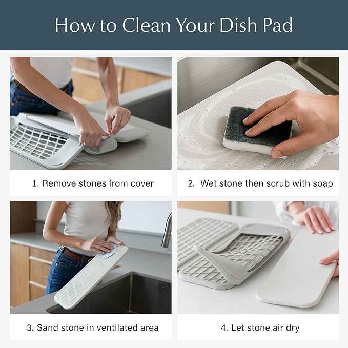 Dorai Home Dish Pad - Collapsable Stone Dish Drying Mat with Diatomaceous Earth for Quick Drying - Ultra Absorbent - Encased in Silicone - Eco-Friendly, Foldable - Large 24.6" x 16.5", Ash